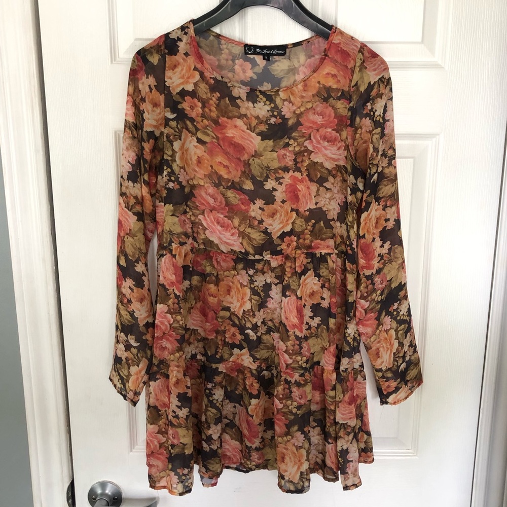 For Love & Lemons Sheer Floral Roses Chiffon Dress